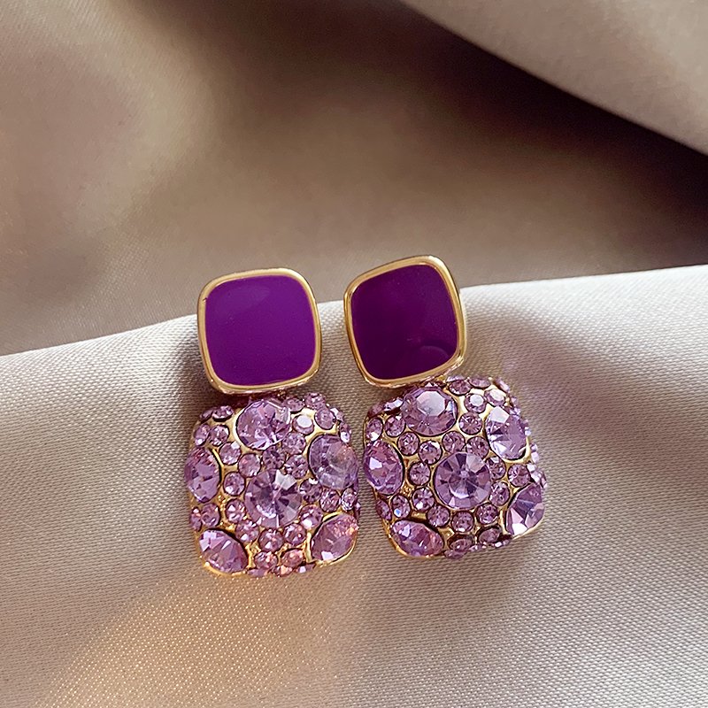 Purple Zircon Earrings for Women 2024 New Popular Style, High Grade, Light Luxury temperament Earrings, 925 Pure Silver stud post Earrings Jewelry