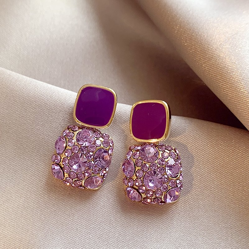 Purple Zircon Earrings for Women 2024 New Popular Style, High Grade, Light Luxury temperament Earrings, 925 Pure Silver stud post Earrings Jewelry