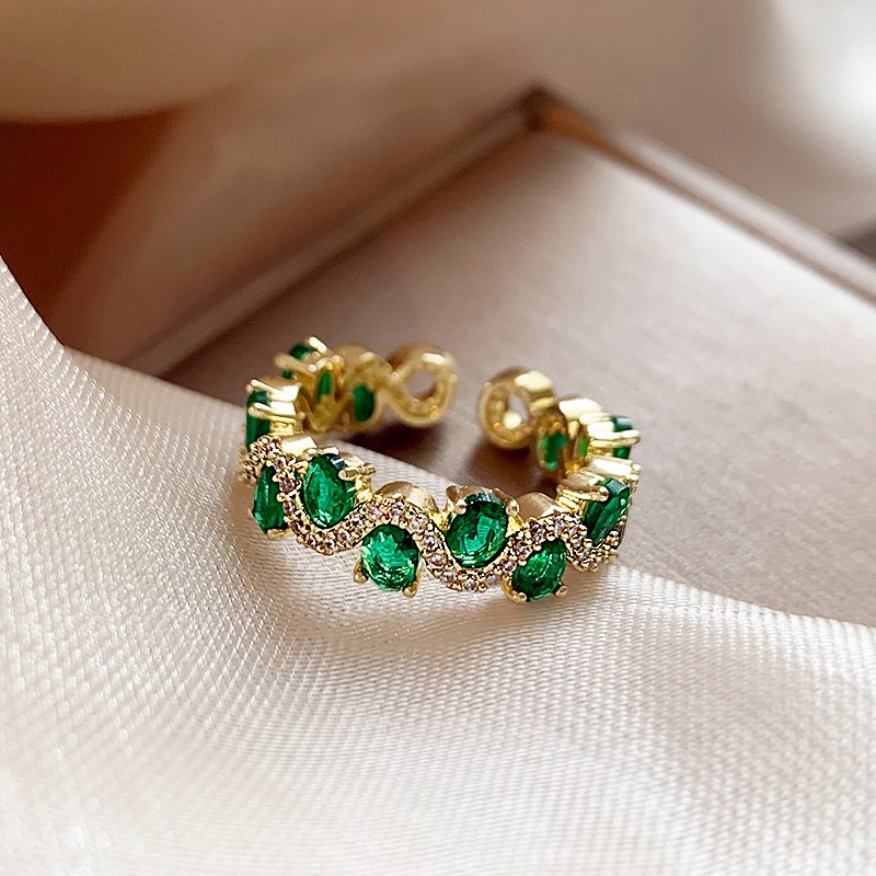 Retro emerald zircon ring with female niche design, light luxury and high-end feel, index finger ring 2024 new popular item