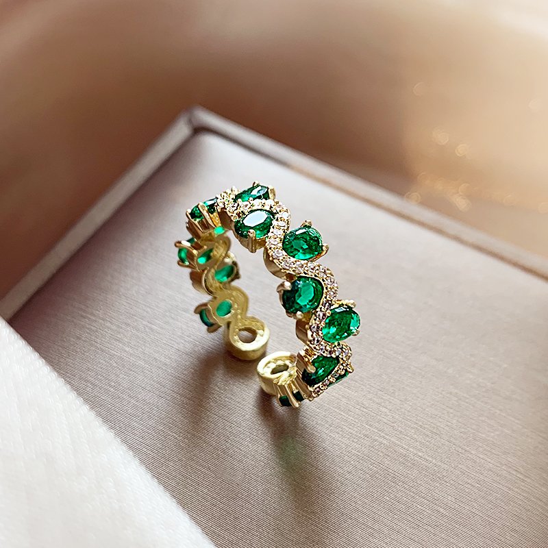 Retro emerald zircon ring with female niche design, light luxury and high-end feel, index finger ring 2024 new popular item