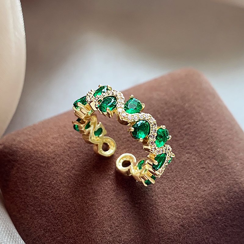 Retro emerald zircon ring with female niche design, light luxury and high-end feel, index finger ring 2024 new popular item