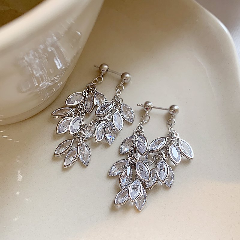 Silver zircon tassel earrings for women with a light luxury and high-end feel, 2024 new explosive style, niche and unique earrings