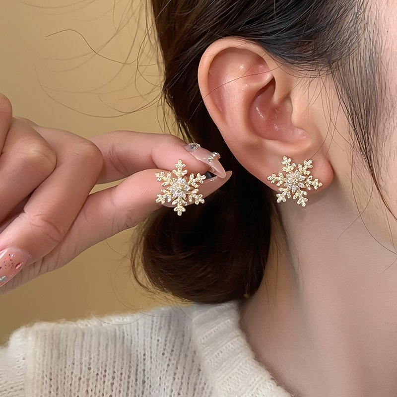 Snowflake earrings 2024 new popular style earrings, women's light luxury high-end sense, niche unique ear accessories