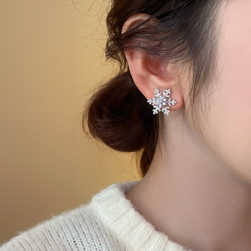 Snowflake earrings 2024 new popular style earrings, women's light luxury high-end sense, niche unique ear accessories