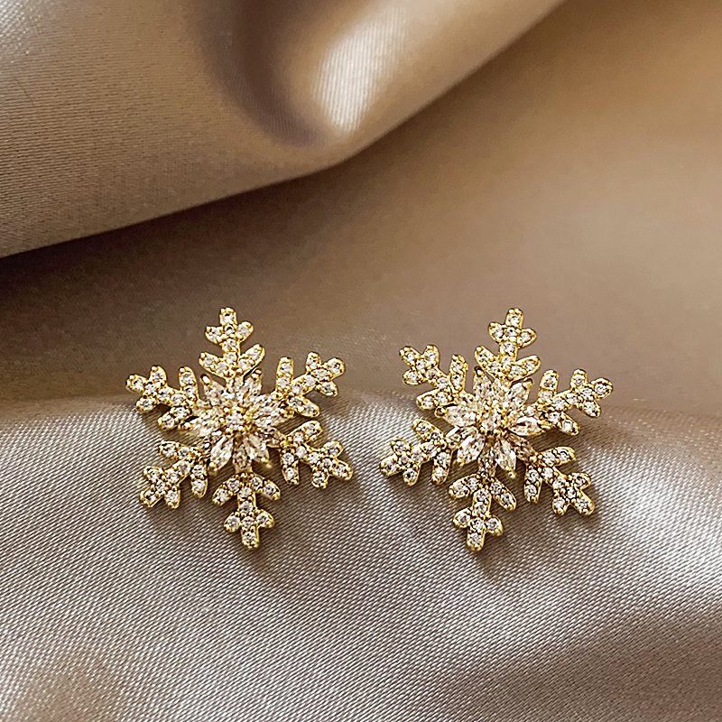 Snowflake earrings 2024 new popular style earrings, women's light luxury high-end sense, niche unique ear accessories