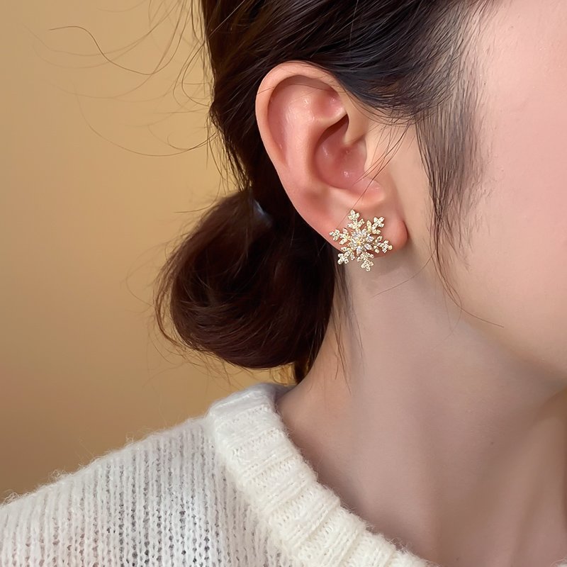 Snowflake earrings 2024 new popular style earrings, women's light luxury high-end sense, niche unique ear accessories