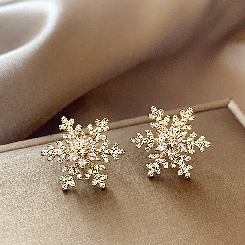 Snowflake earrings 2024 new popular style earrings, women's light luxury high-end sense, niche unique ear accessories