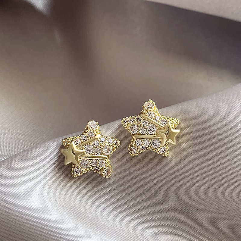 Sparkling Diamond Star Earrings for Women, Light Luxury, Small and High End, 2024 New Popular 925 Silver stud post Earrings