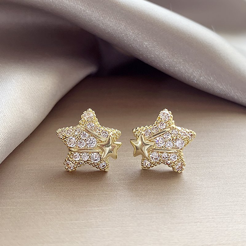 Sparkling Diamond Star Earrings for Women, Light Luxury, Small and High End, 2024 New Popular 925 Silver stud post Earrings