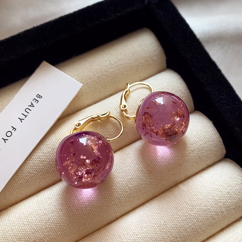 Unique purple translucent gold foil earrings for women, 2024 new popular earrings suitable for high-end summer earrings