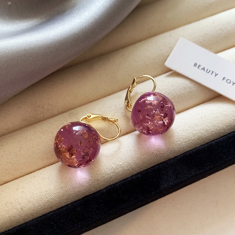 Unique purple translucent gold foil earrings for women, 2024 new popular earrings suitable for high-end summer earrings