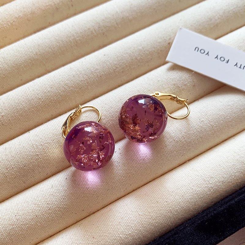 Unique purple translucent gold foil earrings for women, 2024 new popular earrings suitable for high-end summer earrings