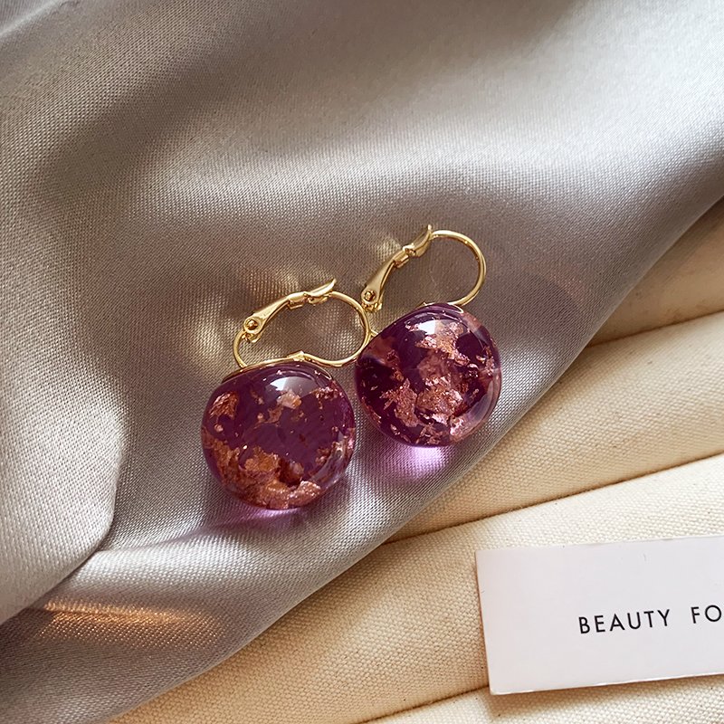 Unique purple translucent gold foil earrings for women, 2024 new popular earrings suitable for high-end summer earrings