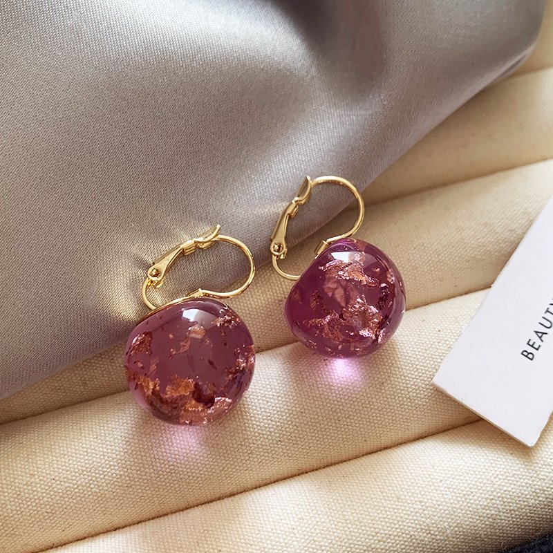 Unique purple translucent gold foil earrings for women, 2024 new popular earrings suitable for high-end summer earrings