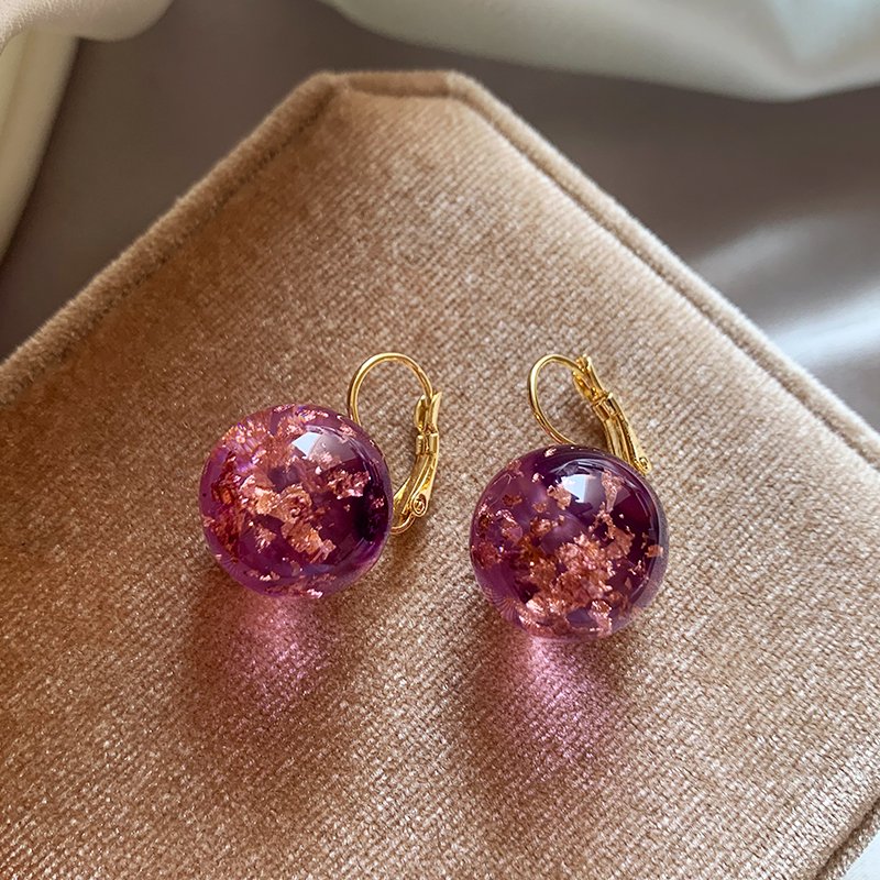 Unique purple translucent gold foil earrings for women, 2024 new popular earrings suitable for high-end summer earrings