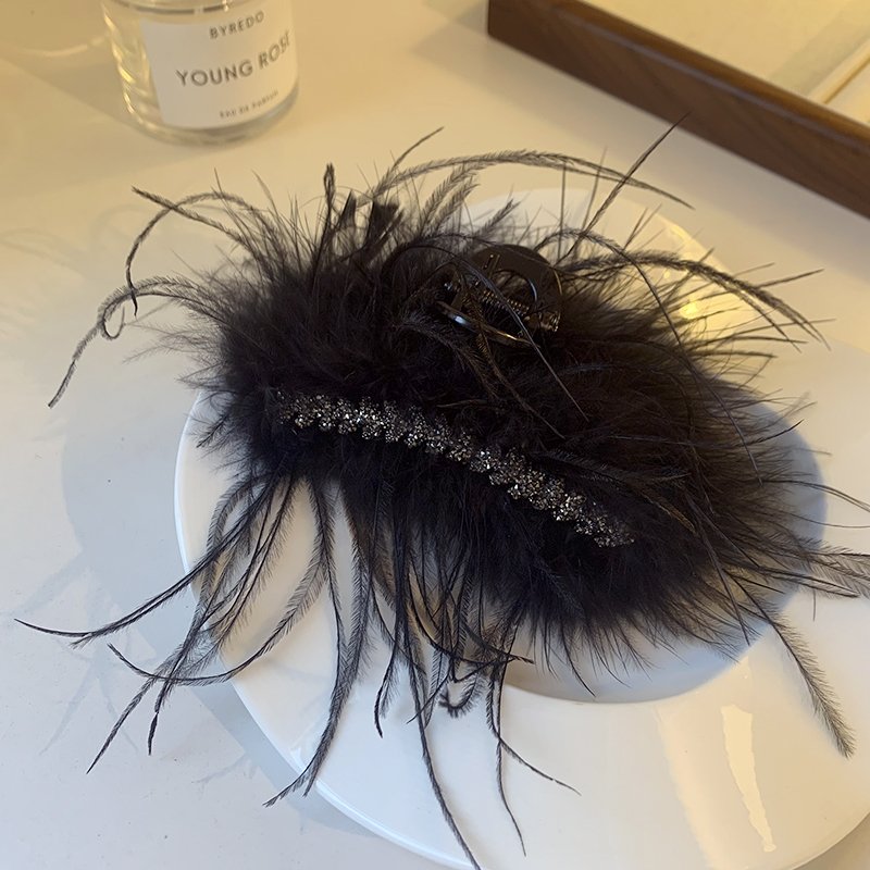 Wheat Feather Grab Clip Female Ostrich Hair Shark Clip Hair Accessory 2024 New Back of Head Disc Hair Accessory