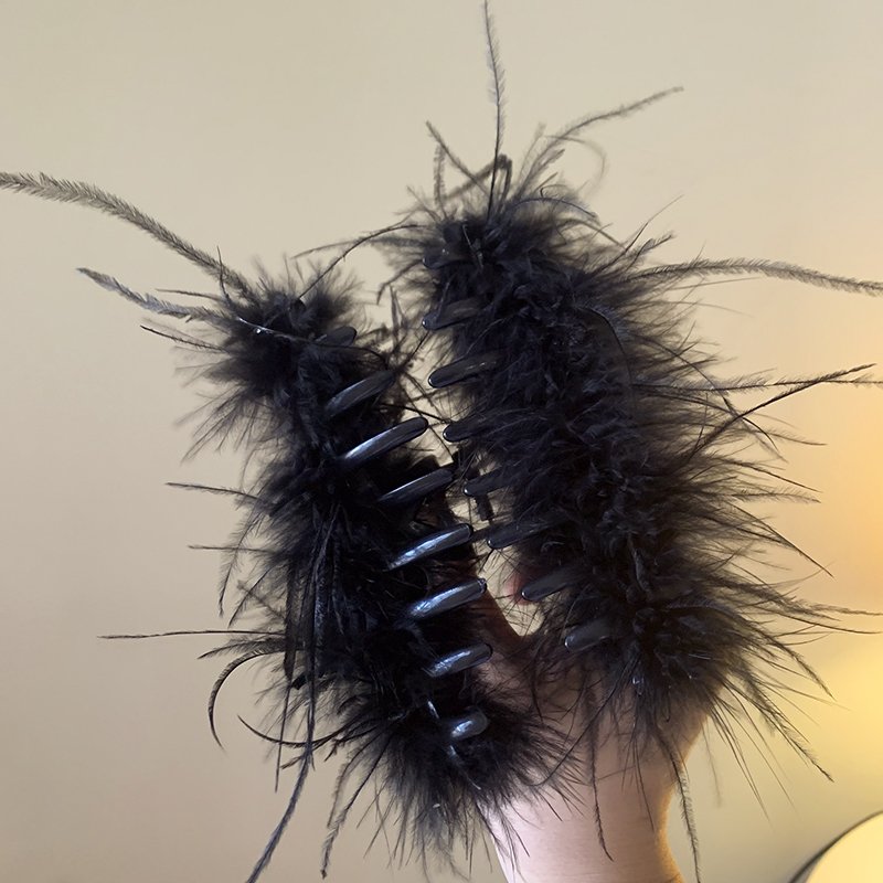 Wheat Feather Grab Clip Female Ostrich Hair Shark Clip Hair Accessory 2024 New Back of Head Disc Hair Accessory