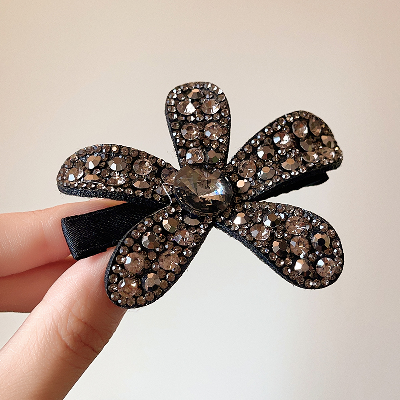 White Deer Full Diamond Flower Hairpin Female 2024 New High end Side Clip Cute Hair Accessories Hair Clip