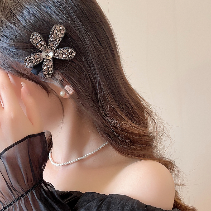 White Deer Full Diamond Flower Hairpin Female 2024 New High end Side Clip Cute Hair Accessories Hair Clip