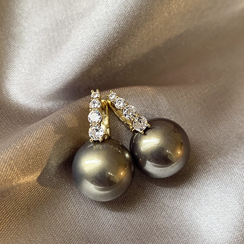 Zircon Grey Pearl Earrings for Women, Light Luxury and High Grade Earrings, 2024 New Explosive Style, Elegant Ear Accessories