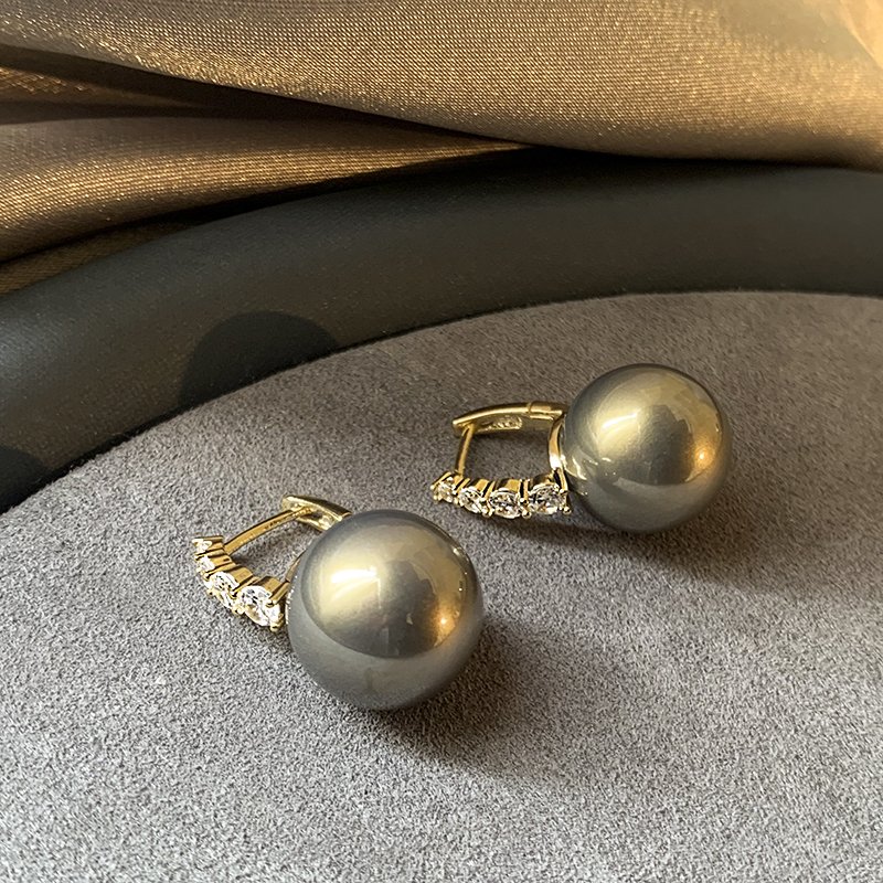 Zircon Grey Pearl Earrings for Women, Light Luxury and High Grade Earrings, 2024 New Explosive Style, Elegant Ear Accessories