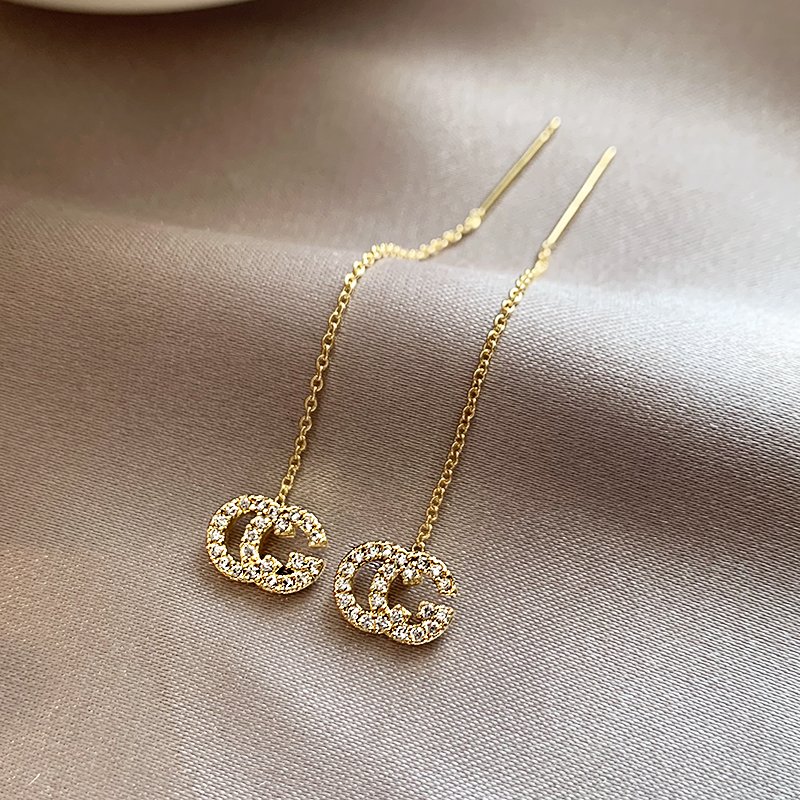 Zircon letter ear line female 2024 new popular high-end earrings light luxury niche unique earrings ear accessories