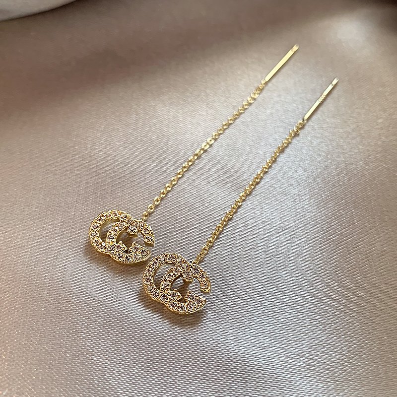 Zircon letter ear line female 2024 new popular high-end earrings light luxury niche unique earrings ear accessories