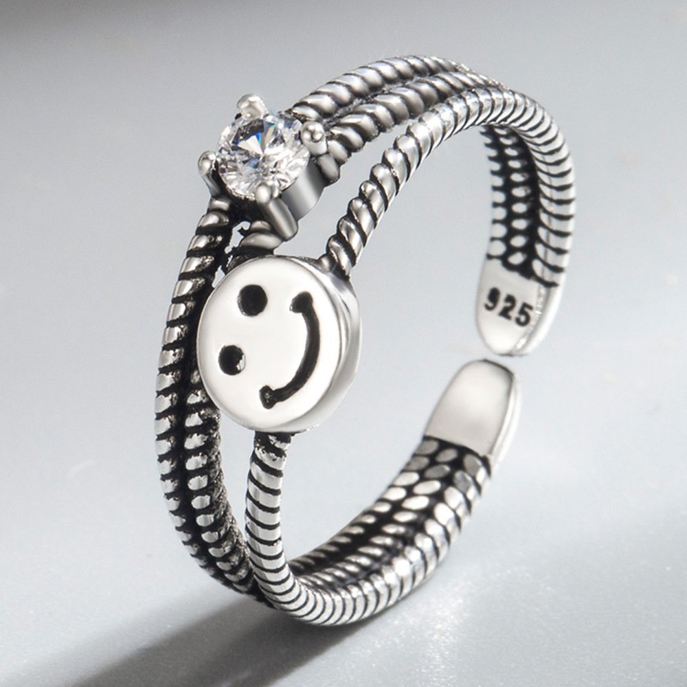 Fashion S925 silver ring with female personality, simple retro style, adjustable ring opening, temperament matching ring