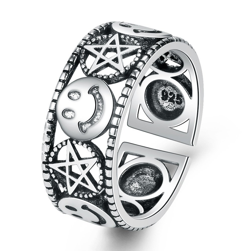 Fashion S925 silver ring with female personality, simple retro style, adjustable ring opening, temperament matching ring