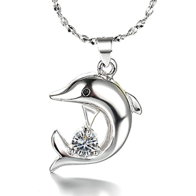 S925 Silver Dolphin Pendant for Women, Simple and Short, Versatile Clavicle Necklace, Anti Allergy and Non Fading Zircon Pendant