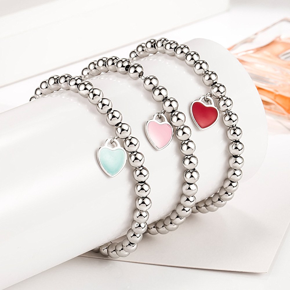 S925 Silver Love Bracelet for Women, Simple and Versatile, with Light Bead Bracelet that Never Fades, Fashionable Heart shaped Round Bead Chain