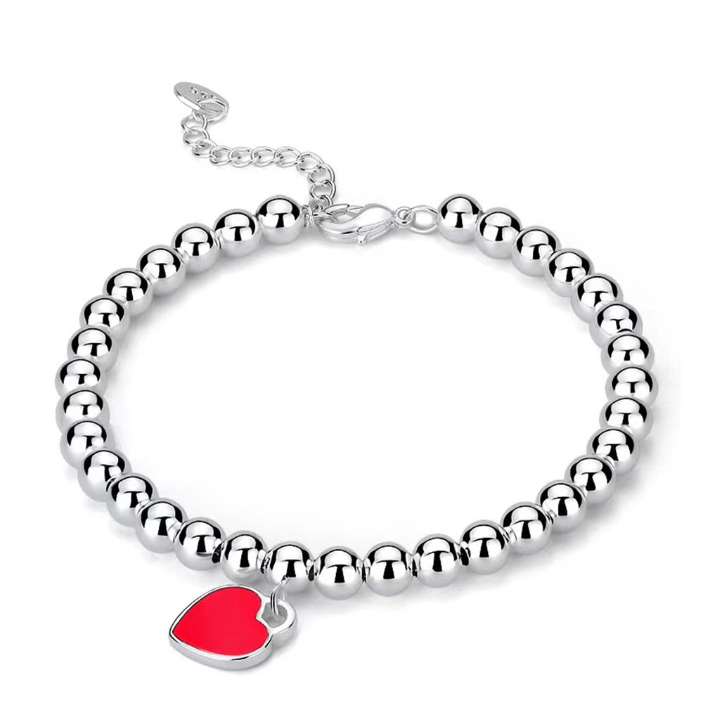 S925 Silver Love Bracelet for Women, Simple and Versatile, with Light Bead Bracelet that Never Fades, Fashionable Heart shaped Round Bead Chain