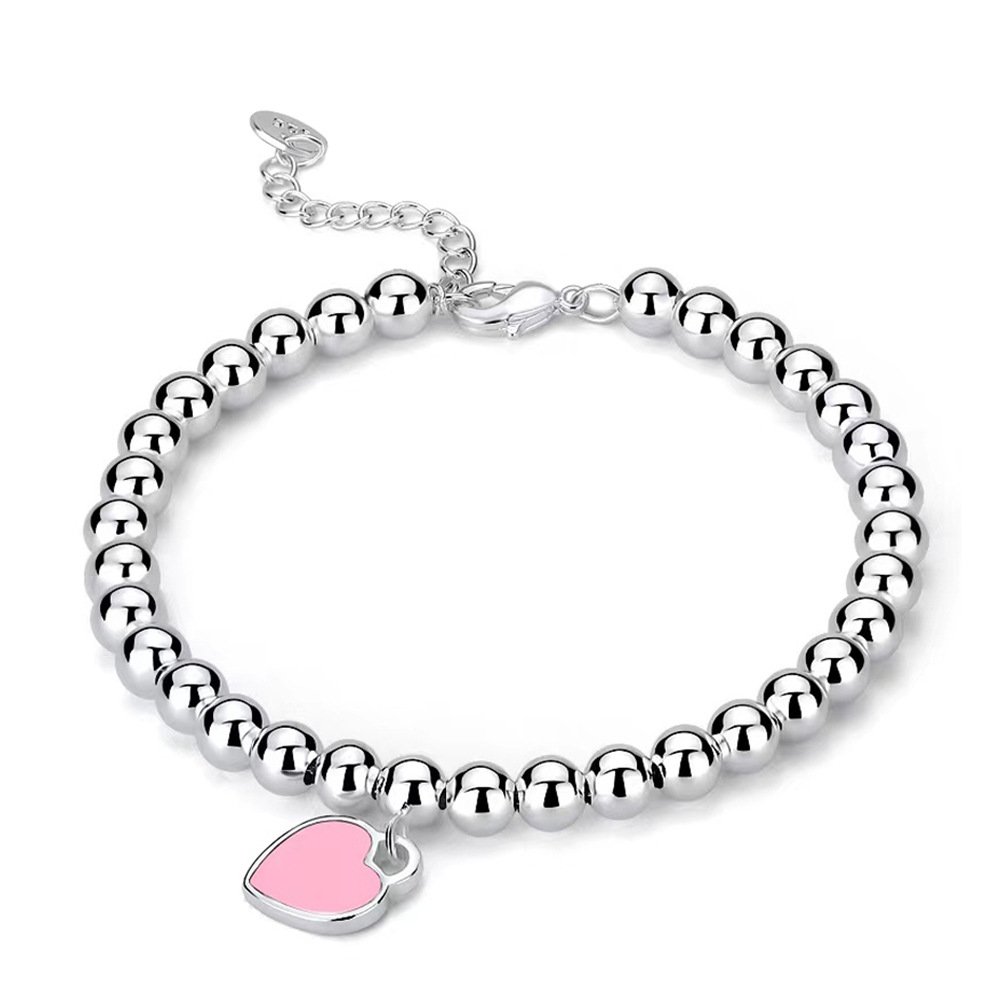 S925 Silver Love Bracelet for Women, Simple and Versatile, with Light Bead Bracelet that Never Fades, Fashionable Heart shaped Round Bead Chain