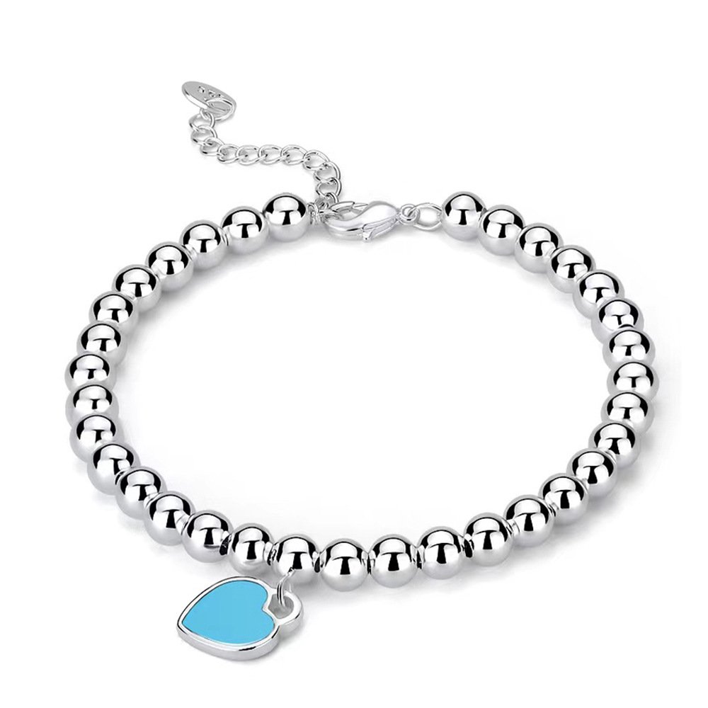 S925 Silver Love Bracelet for Women, Simple and Versatile, with Light Bead Bracelet that Never Fades, Fashionable Heart shaped Round Bead Chain