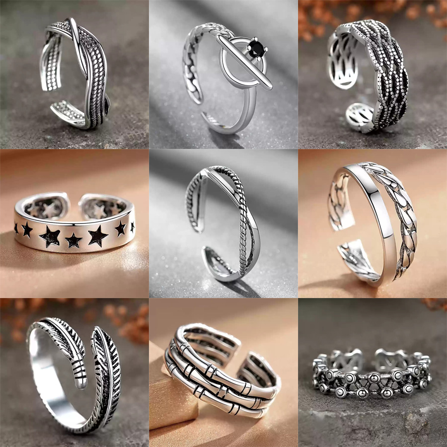 S925 Silver Temperament Ring, Female Personality, Cold Style Ring, Retro Internet Celebrity, Adjustable Opening, Simple and Popular Ring