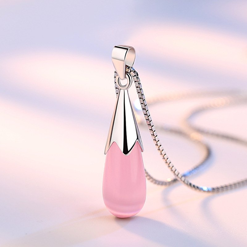 S925 Silver Water Drop Cat Eye Stone Pendant for Women, Simple and Non Fading Anti Allergy Clavicle Necklace, Personalized and Popular First Accessory