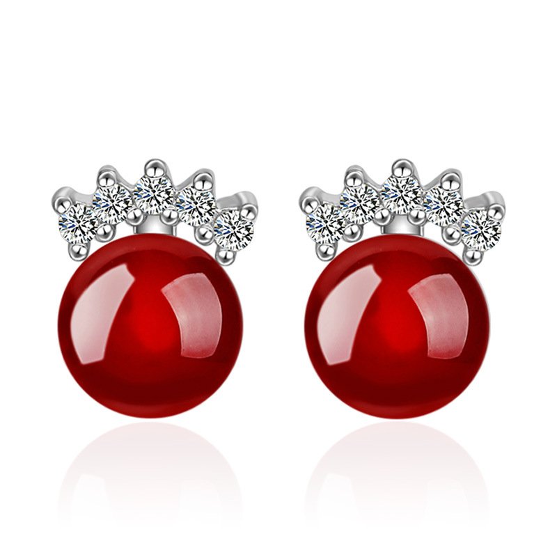 S925 pure silver temperament crown earrings for women, fashionable and simple pearl earrings, anti allergic and non fading ear buckle accessories