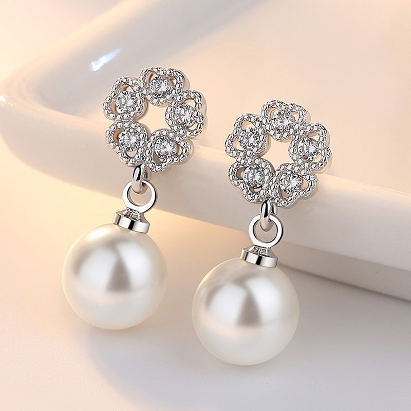 S925 pure silver temperament simple flower ear line women's fashionable non fading earrings anti allergy tassel earrings jewelry