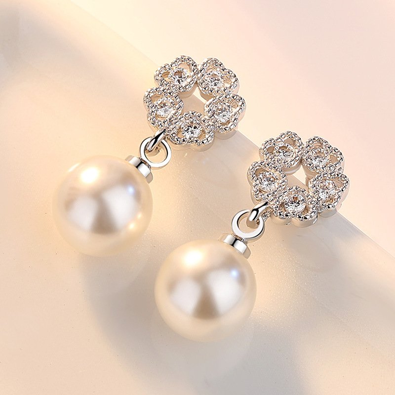 S925 pure silver temperament simple flower ear line women's fashionable non fading earrings anti allergy tassel earrings jewelry