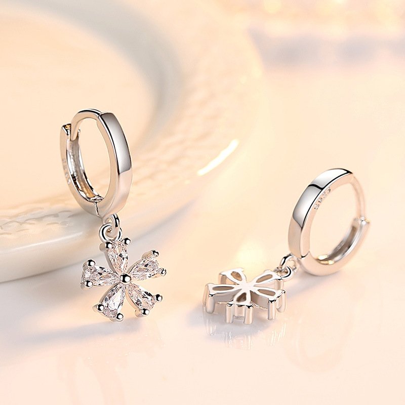 S925 pure silver temperament simple zircon earrings for women sweet and fashionable earrings anti allergic versatile flower earrings accessories