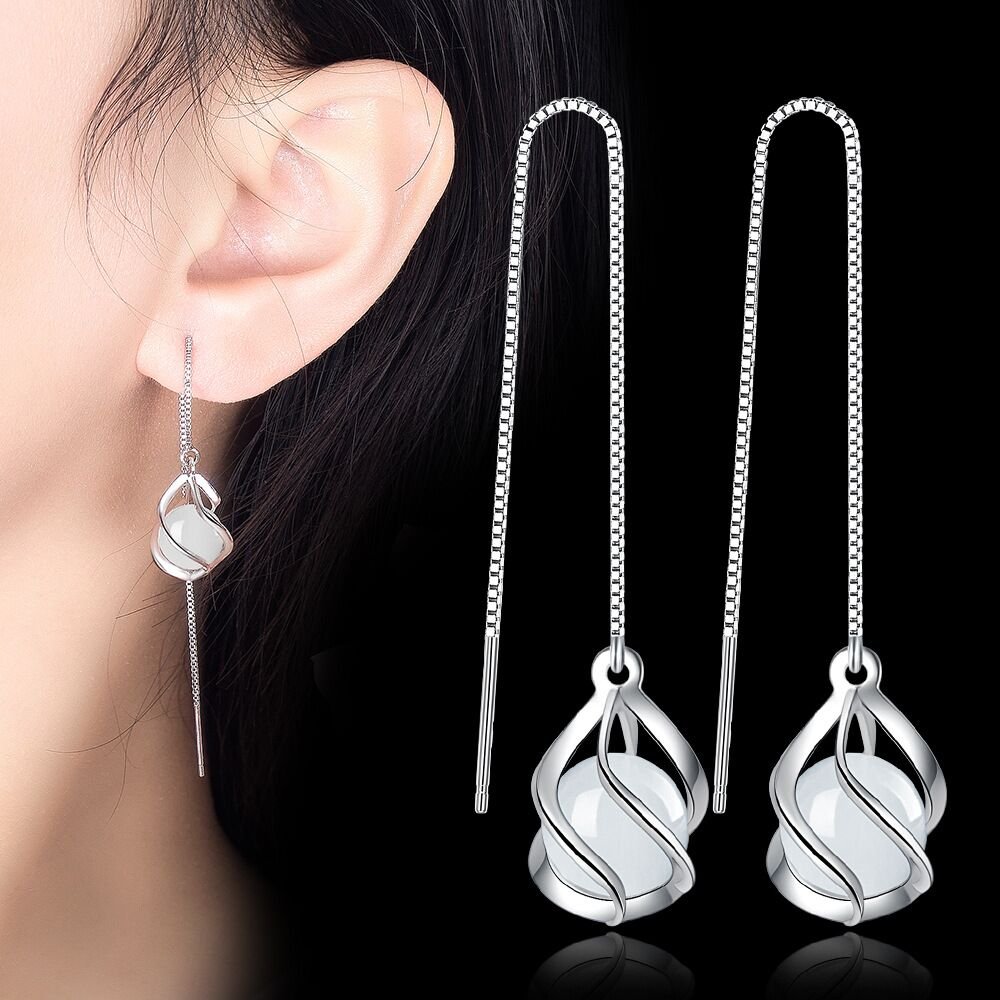 S925 silver Japanese and Korean minimalist temperament zircon earrings anti allergic and non fading fashionable earrings for women's love tassel earrings