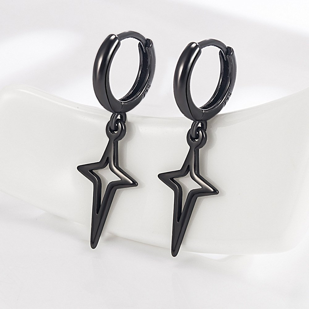 S925 silver earrings, women's personalized and versatile, black ear buckle, anti allergic and non fading jewelry, fashionable internet celebrity earrings