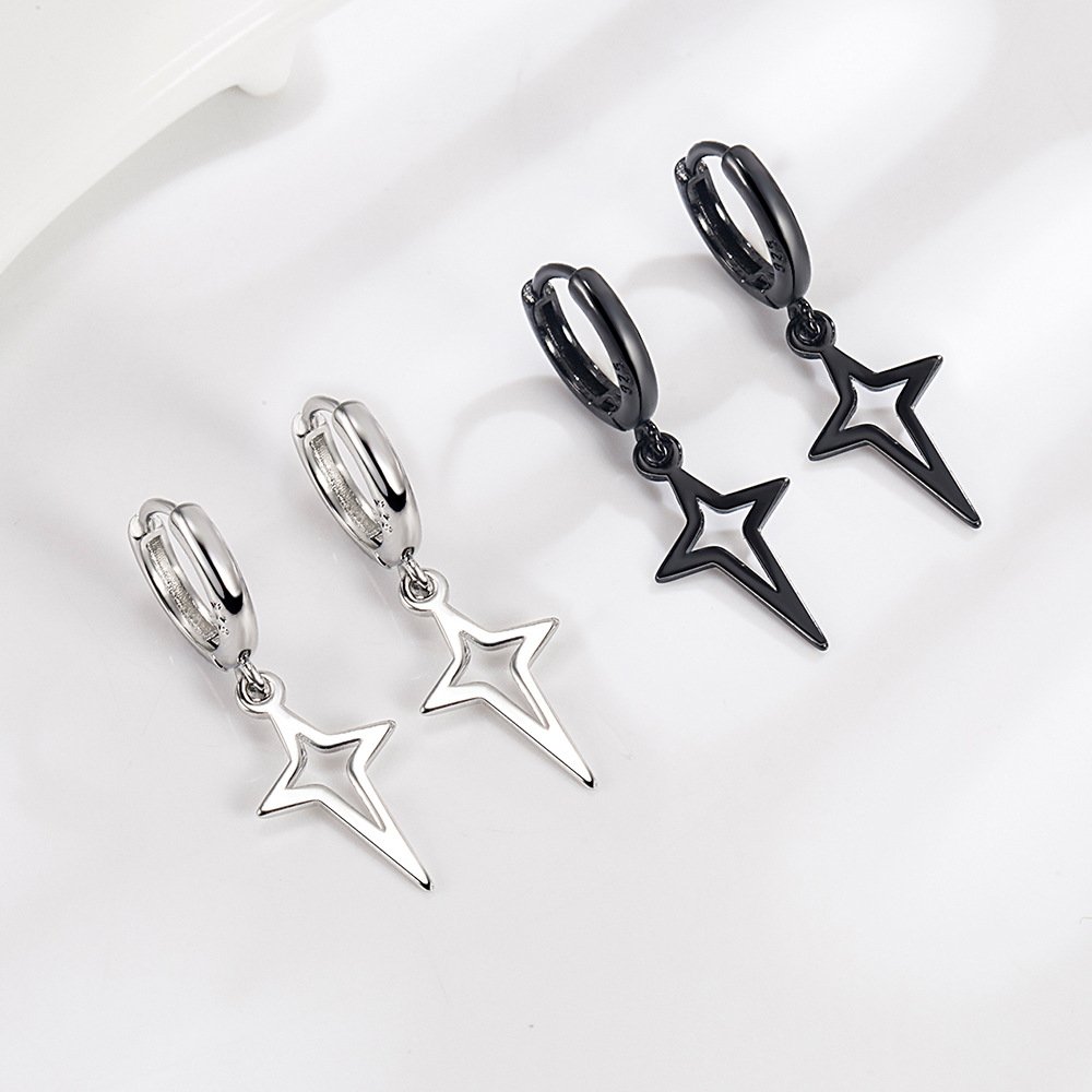 S925 silver earrings, women's personalized and versatile, black ear buckle, anti allergic and non fading jewelry, fashionable internet celebrity earrings