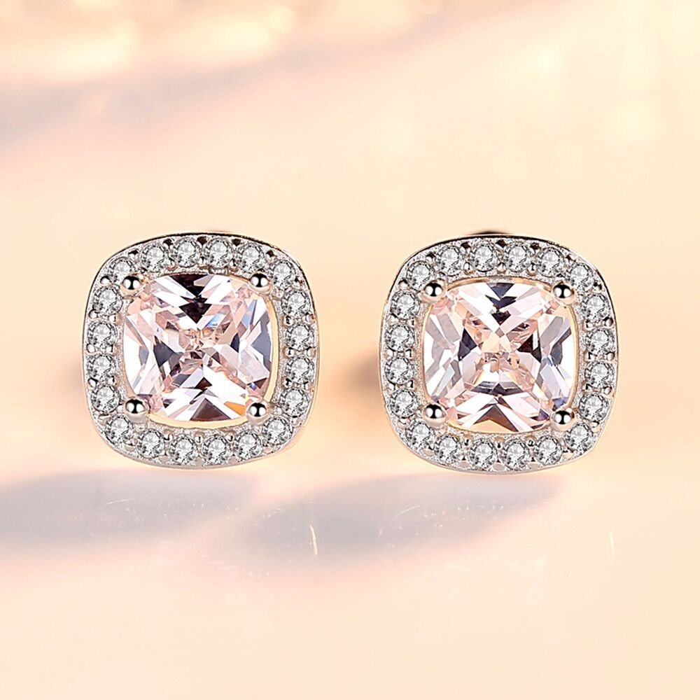 S925 silver stud post earrings for women, simple and square earrings, fashionable and hypoallergenic zircon earrings, trendy and non fading earrings