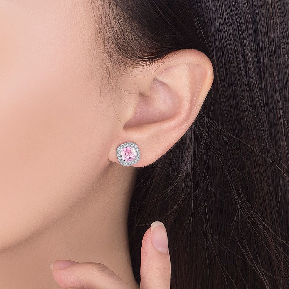 S925 silver stud post earrings for women, simple and square earrings, fashionable and hypoallergenic zircon earrings, trendy and non fading earrings