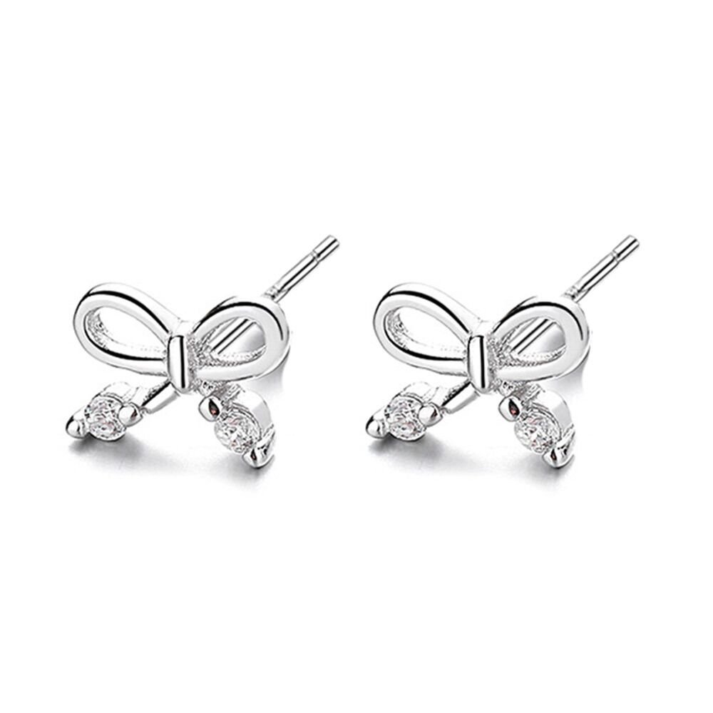 S925 sterling silver bow earrings for women, versatile and simple, with small tassel earrings that do not fade. Earrings buckle