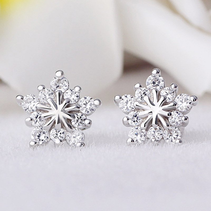 S925 sterling silver pentagram earrings anti allergy internet famous sweet snowflake earrings for women, versatile and compact earrings