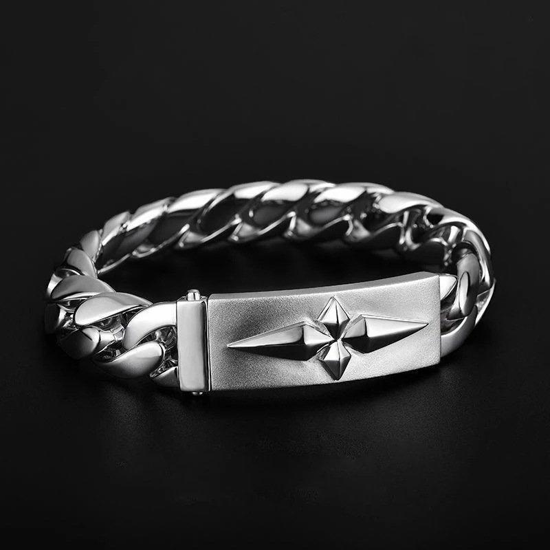 925 silver new retro vintage vintage Cuban bracelet for men, trendy, simple, versatile, personalized, male and female, niche design, couple