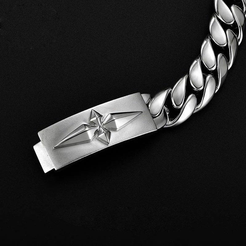 925 silver new retro vintage vintage Cuban bracelet for men, trendy, simple, versatile, personalized, male and female, niche design, couple