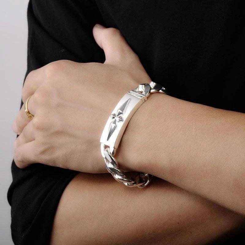 925 silver new retro vintage vintage Cuban bracelet for men, trendy, simple, versatile, personalized, male and female, niche design, couple